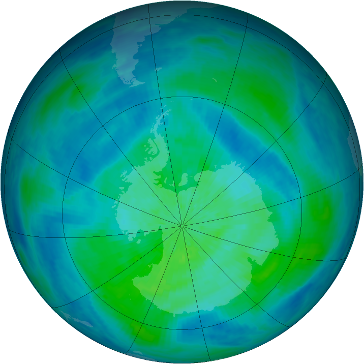 Antarctic ozone map for 16 March 1993